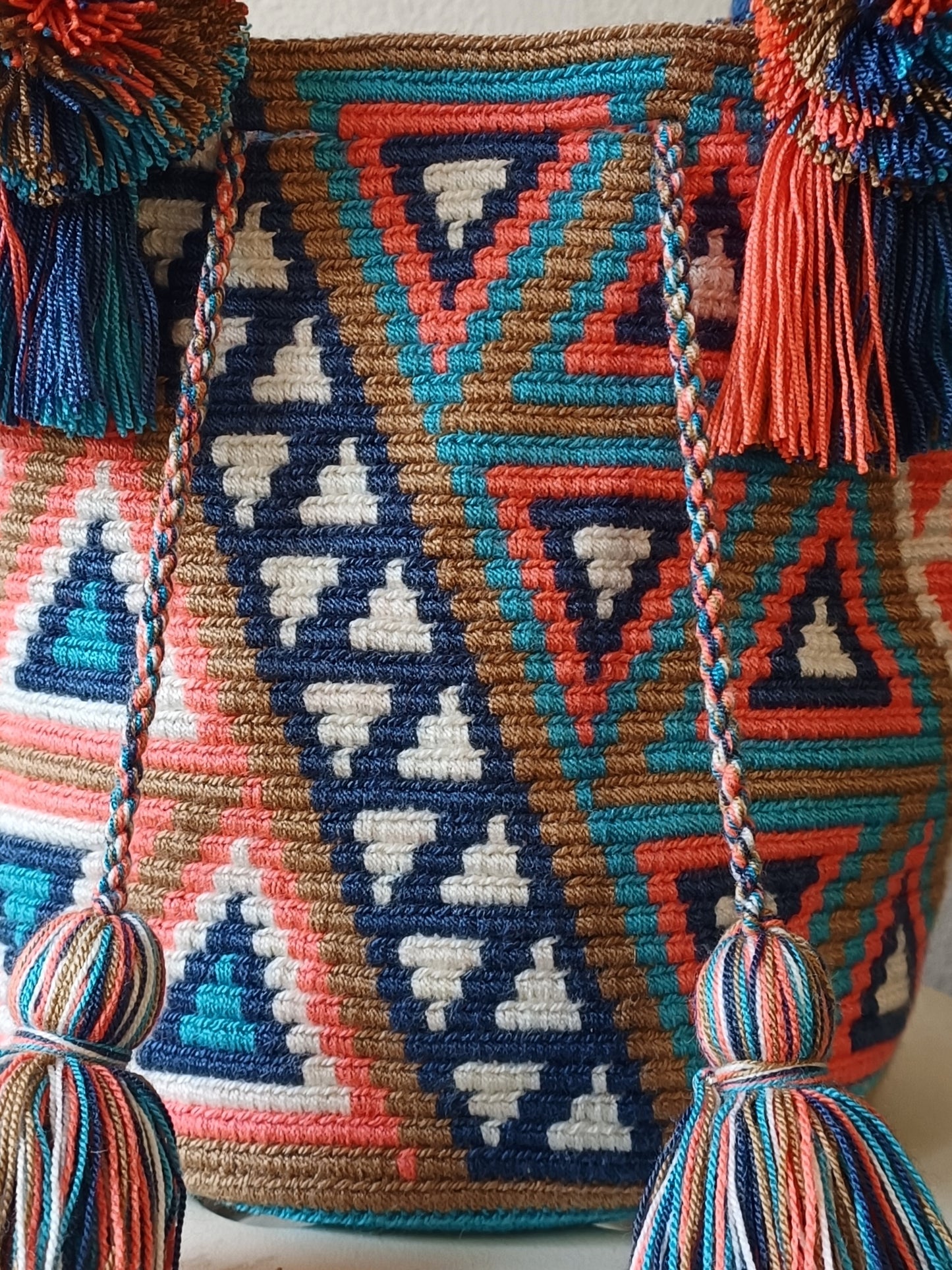 Borsa mochila a mano M beige e blu