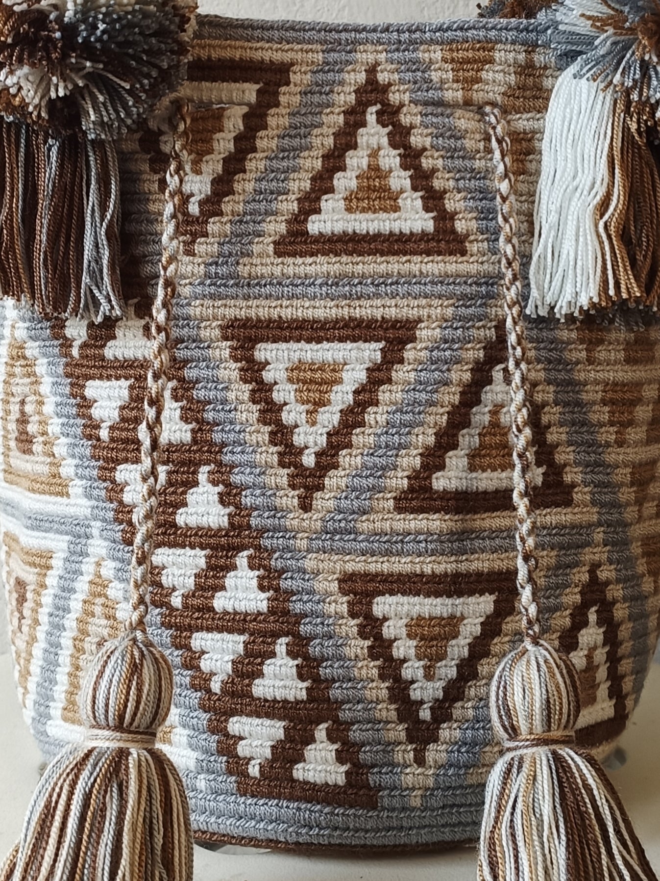 Borsa mochila a mano M grigia e beige