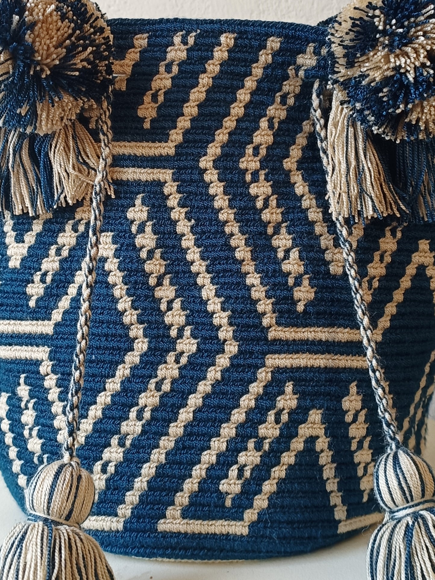 Borsa mochila a mano M blu petrolio e beige