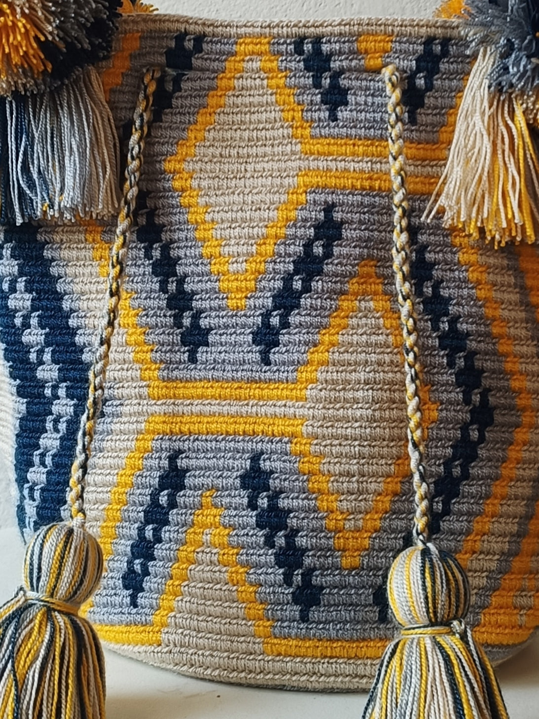 Borsa mochila a mano M beige e blu