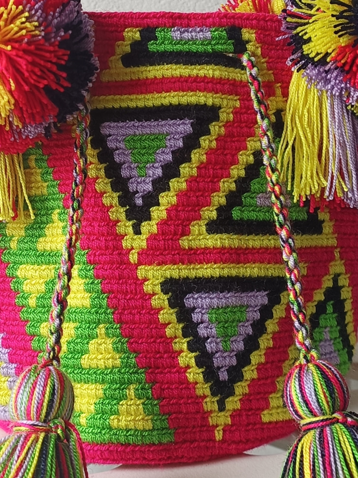 Borsa mochila a mano S rosso-rosa e gialla
