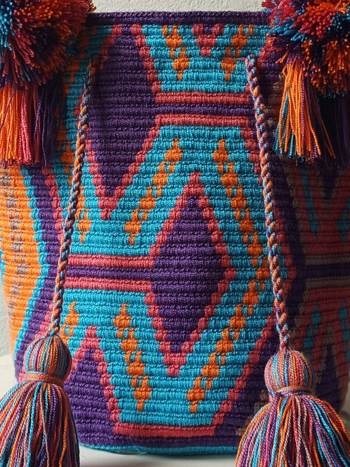 Borsa mochila a mano M viola e arancione