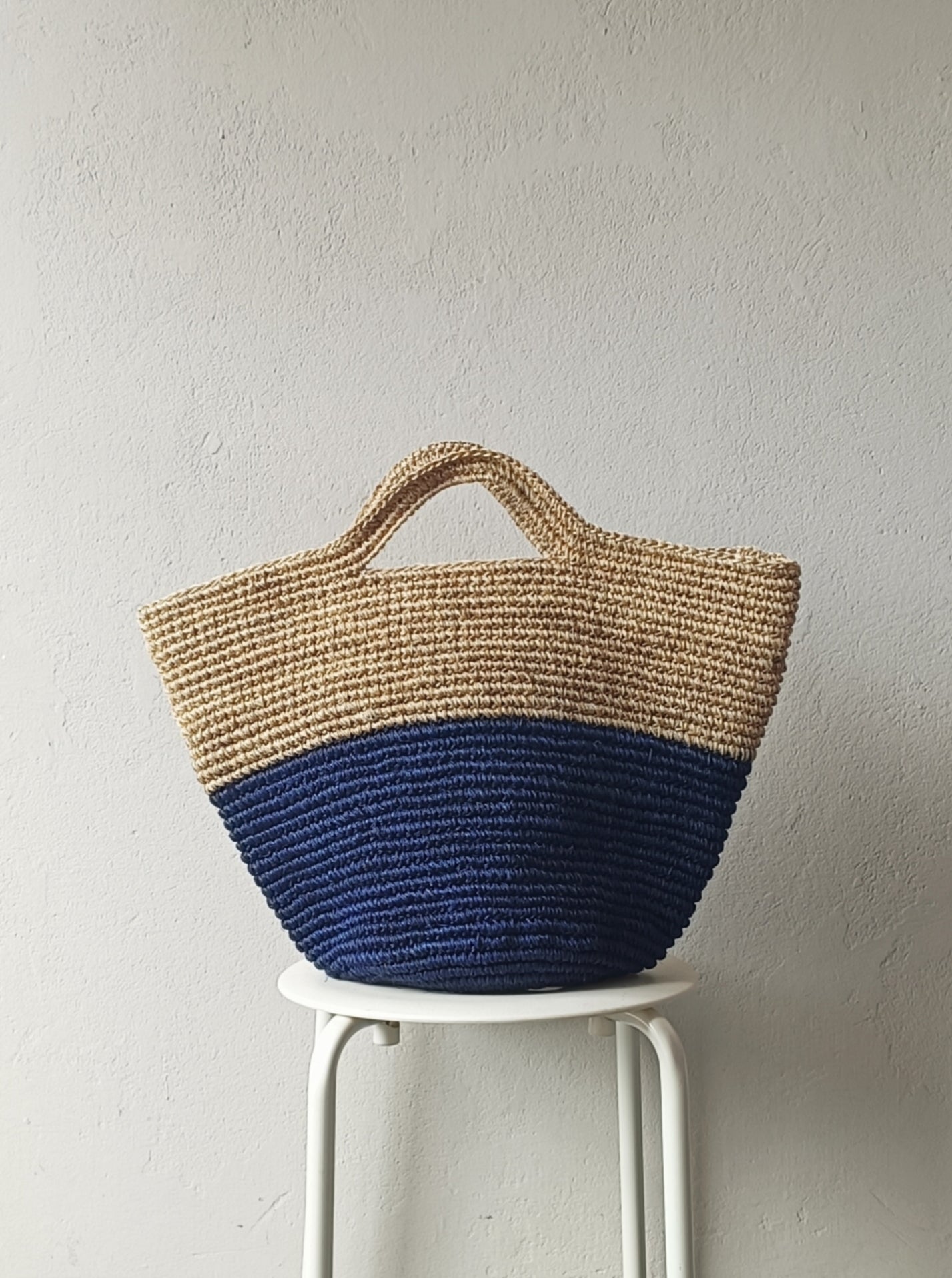 Borsa cesto Tramae L beige melange e blu