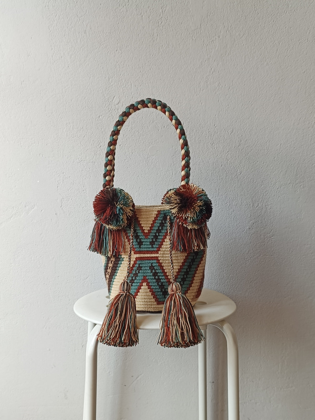 Mochila handbag S light beige and green