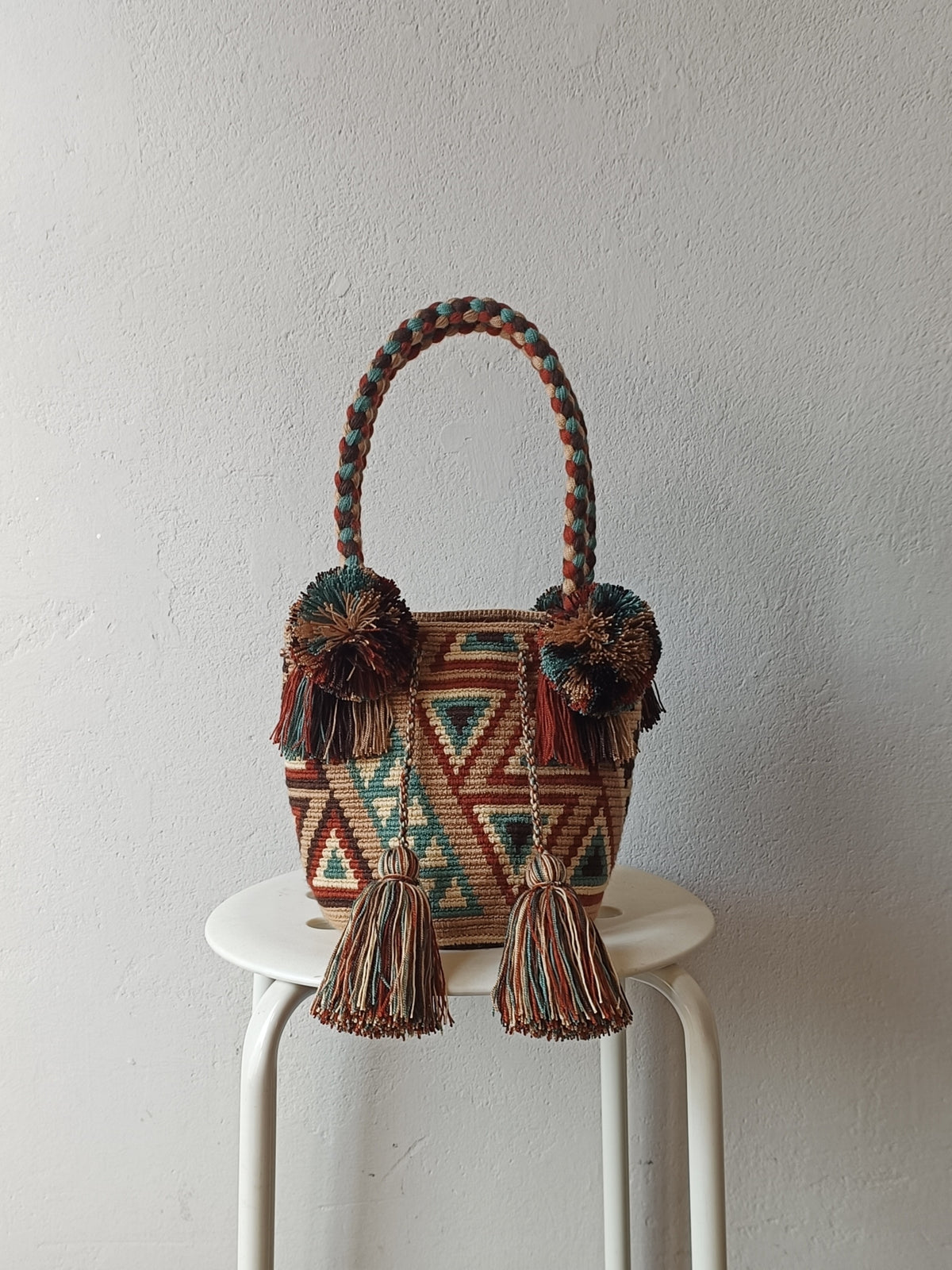 Borsa mochila a mano S verde e marrone
