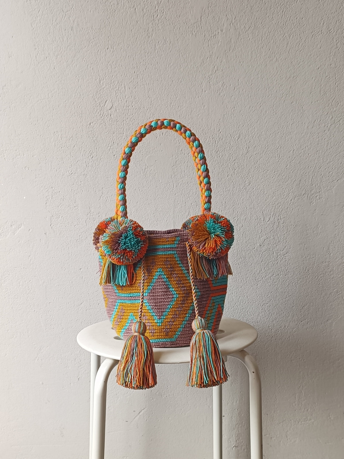 Mochila handbag S dove gray and mustard yellow