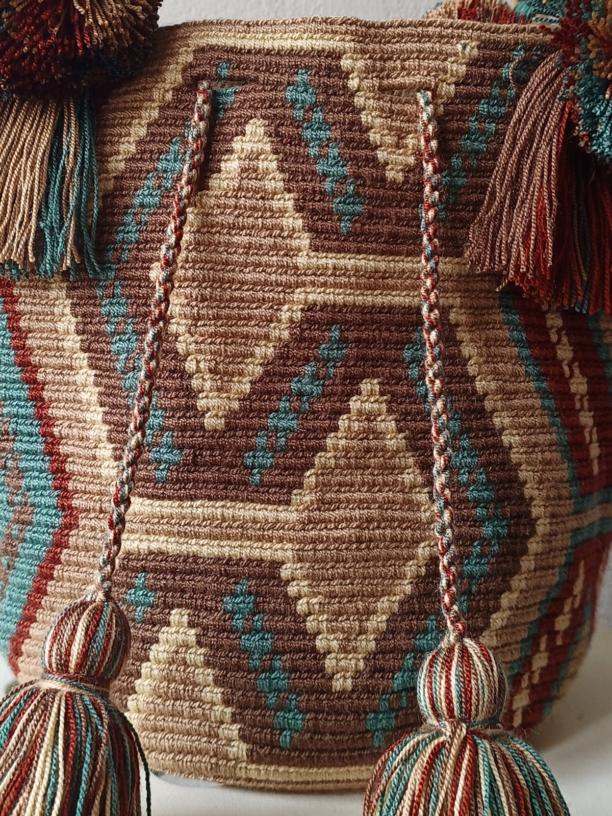 Borsa mochila a mano M beige e verde