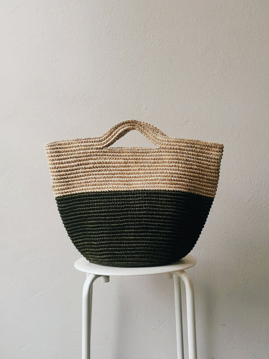 Tramae basket bag L beige melange and military green
