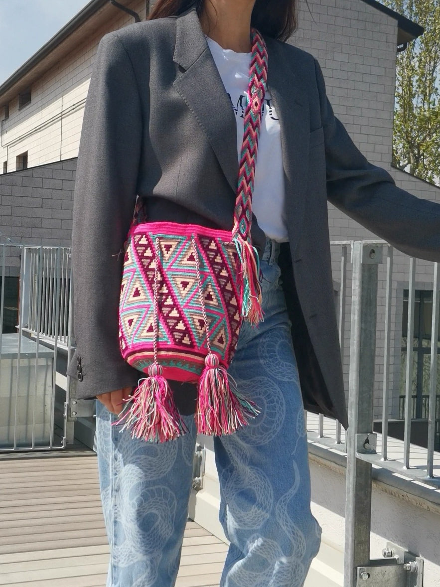 Sac porté épaule mochila rose et bordeaux M