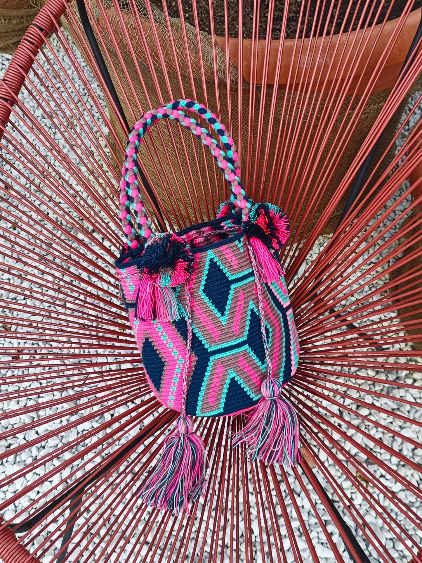 Sac à main mochila M bleu et rose vif