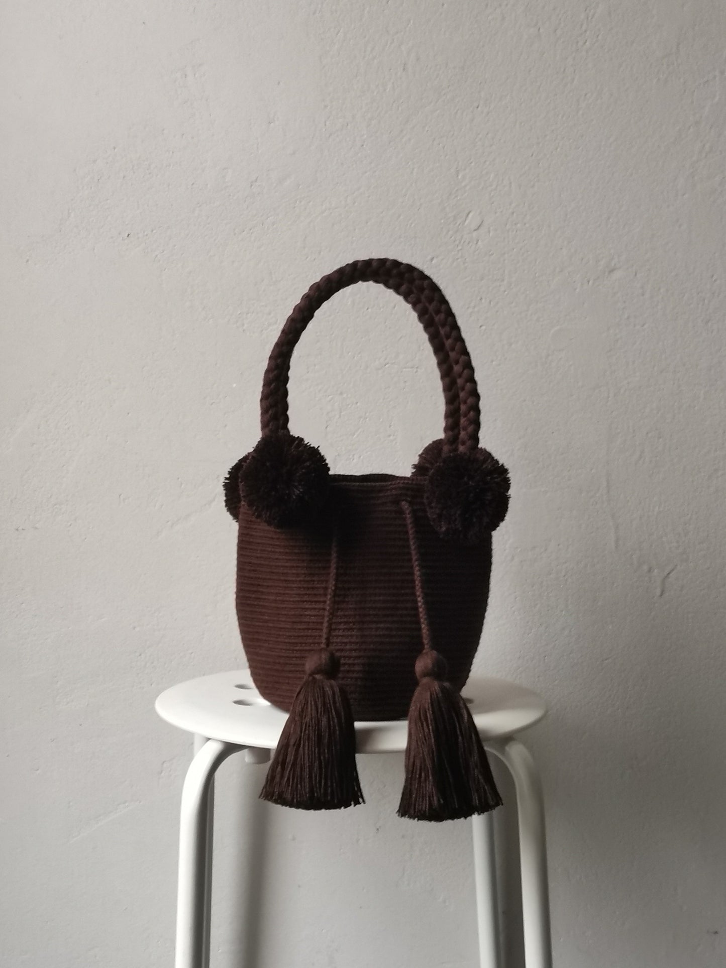 Borsa mochila a mano S monocolore cioccolato fondente