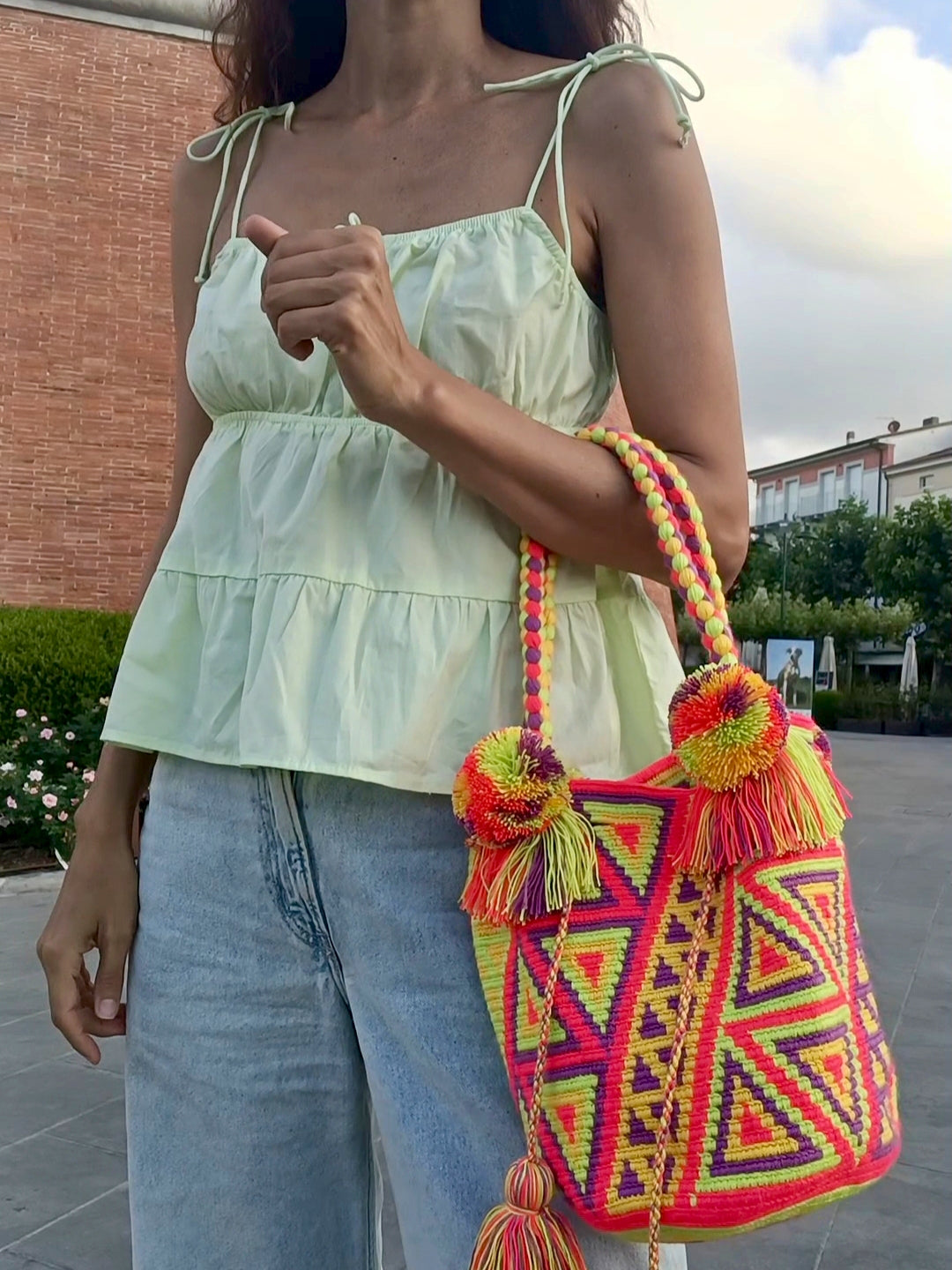 SAMPLE - Sac à main mochila M orange-fuchsia et lilas foncé