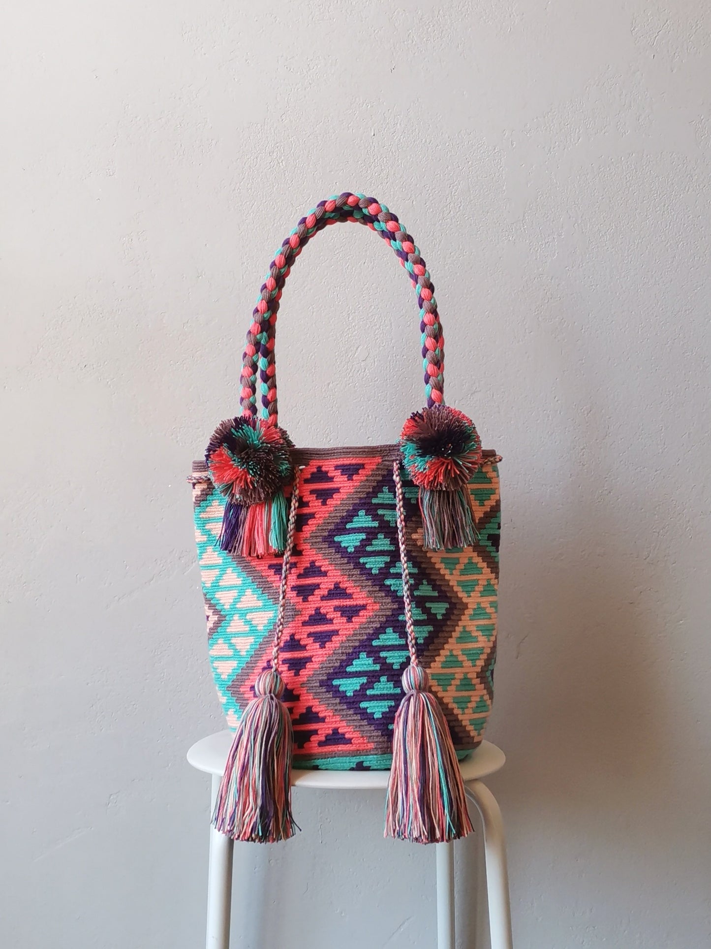Mochila shoulder bag L dove gray and light blue