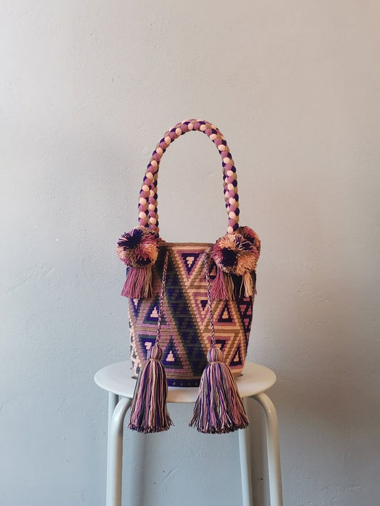 SAMPLE - Gray and pink M mochila handbag