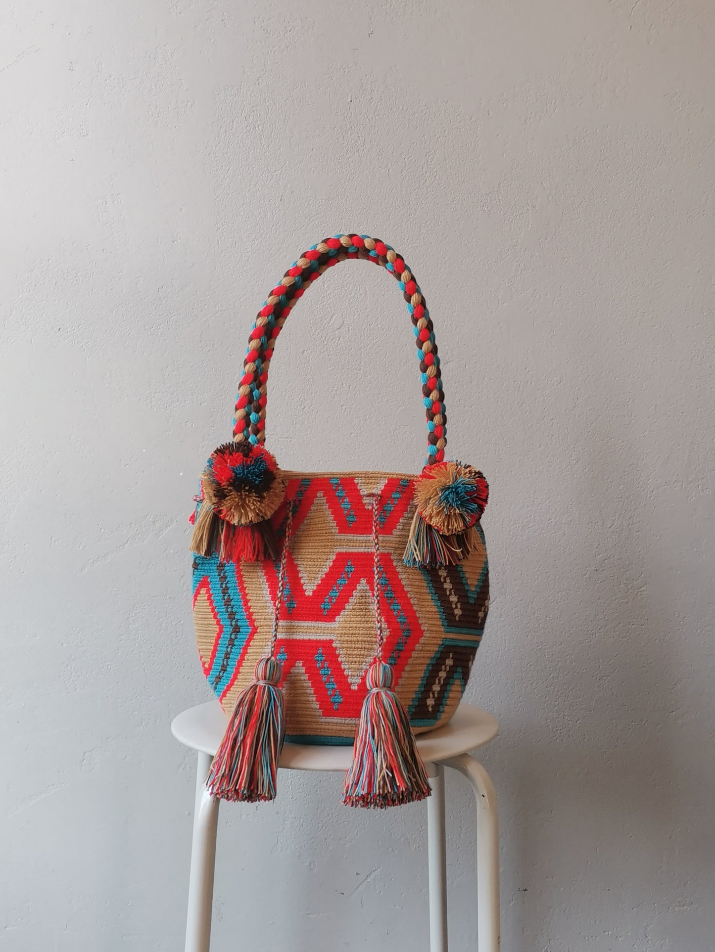 Borsa mochila a mano M/L beige e arancione