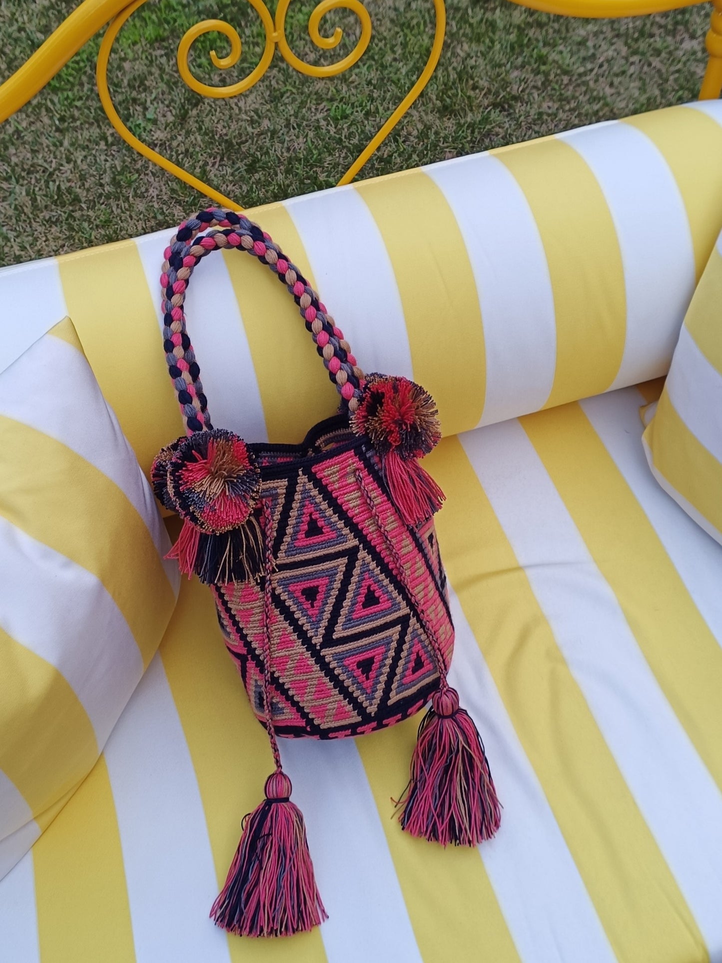 Borsa mochila a mano M blu e rosa scuro