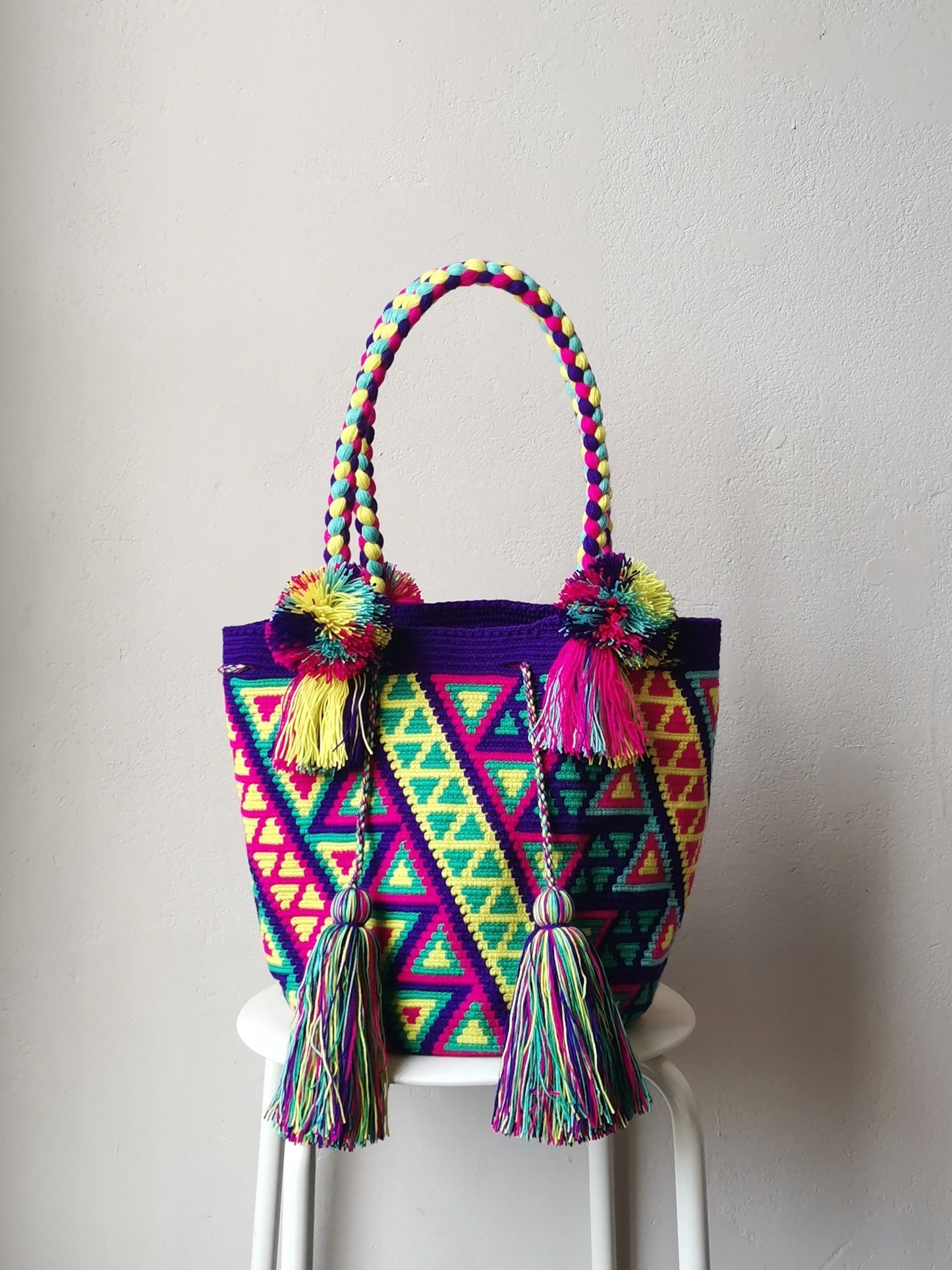 Borsa mochila a spalla L viola e verde