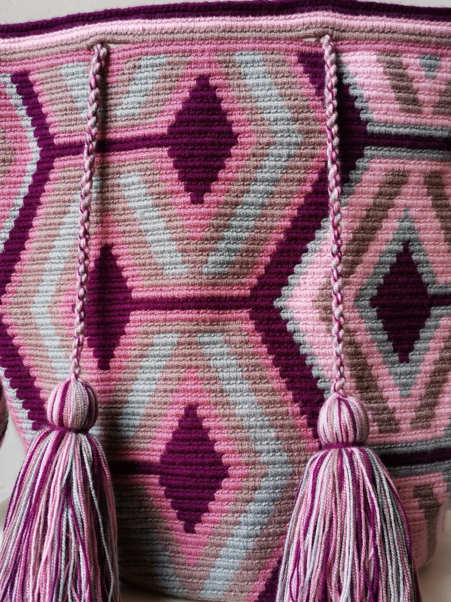 CLOSE OUT - Dark pink and gray mochila shoulder bag L