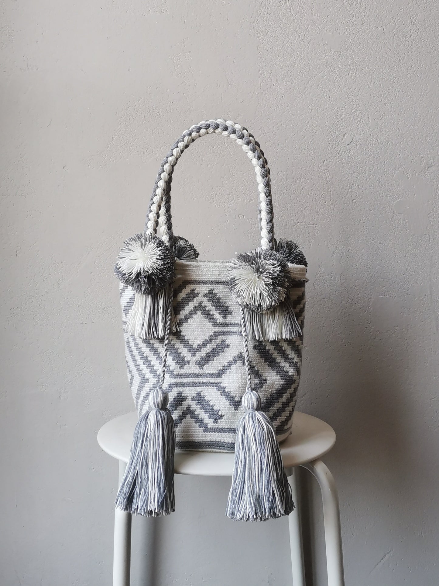 END OF SERIES - White and gray M mochila handbag