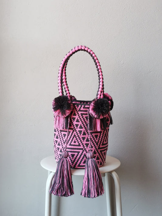 CLOSE OUT - Sac à main M mochila gris foncé et rose