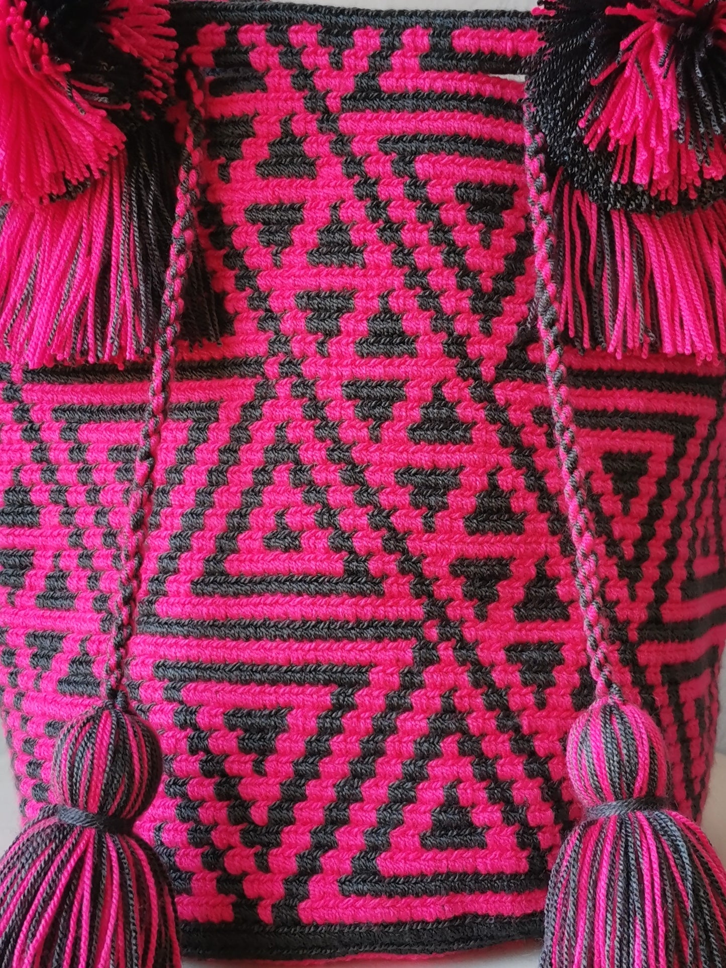 END OF SERIES - M dark gray and bright pink mochila handbag
