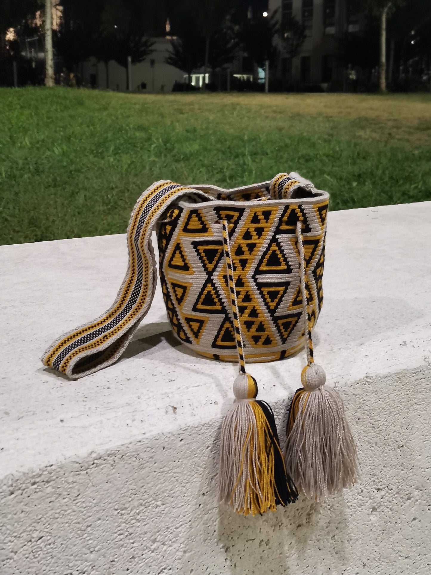END OF SERIES - Beige and yellow S mochila shoulder bag