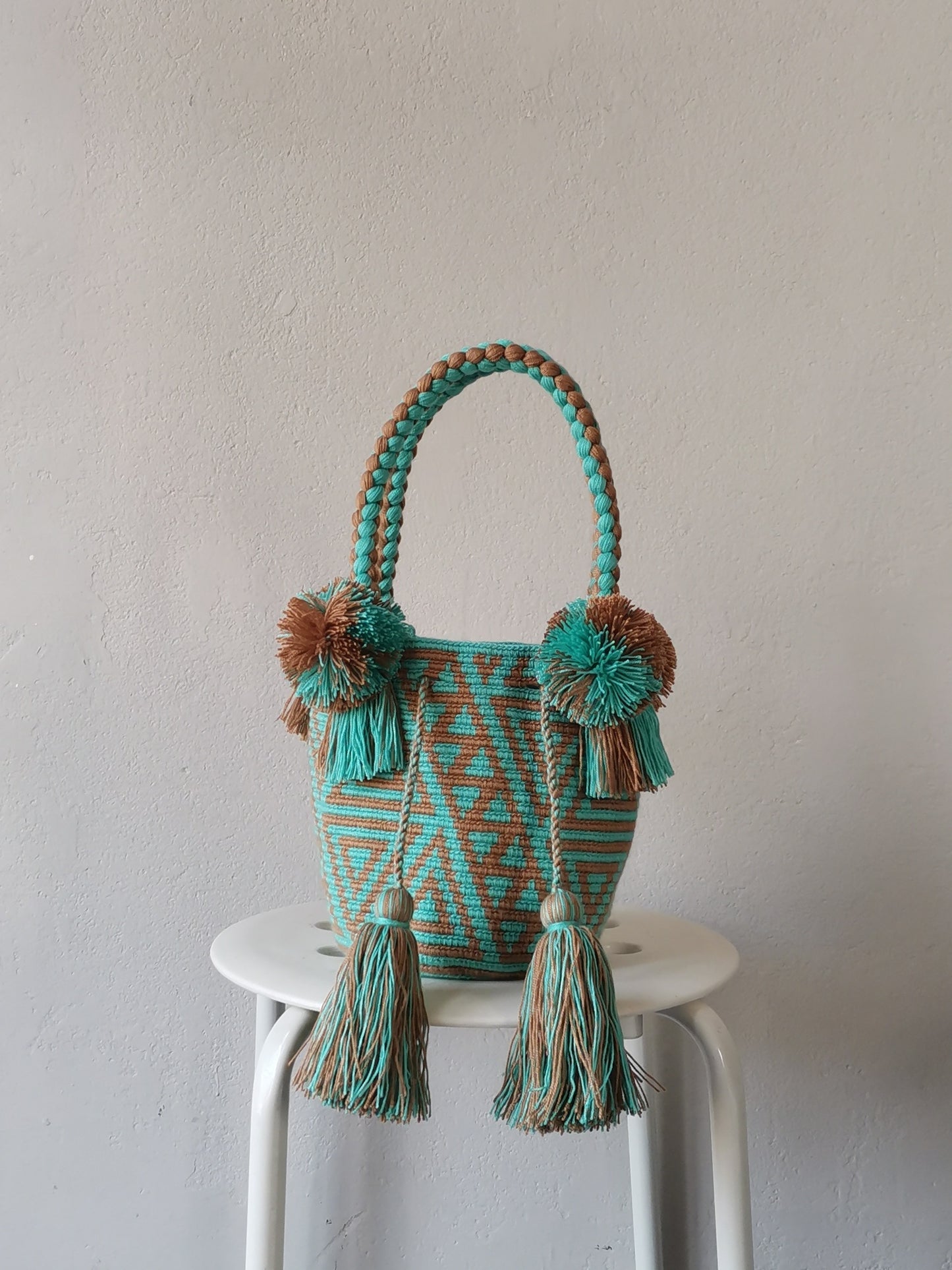 Mochila handbag S cappuccino beige and Tiffany blue
