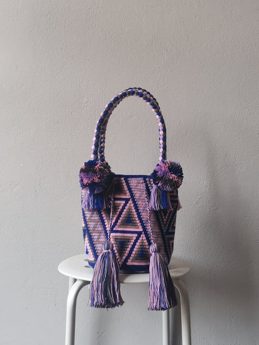 M blue and pink mochila handbag