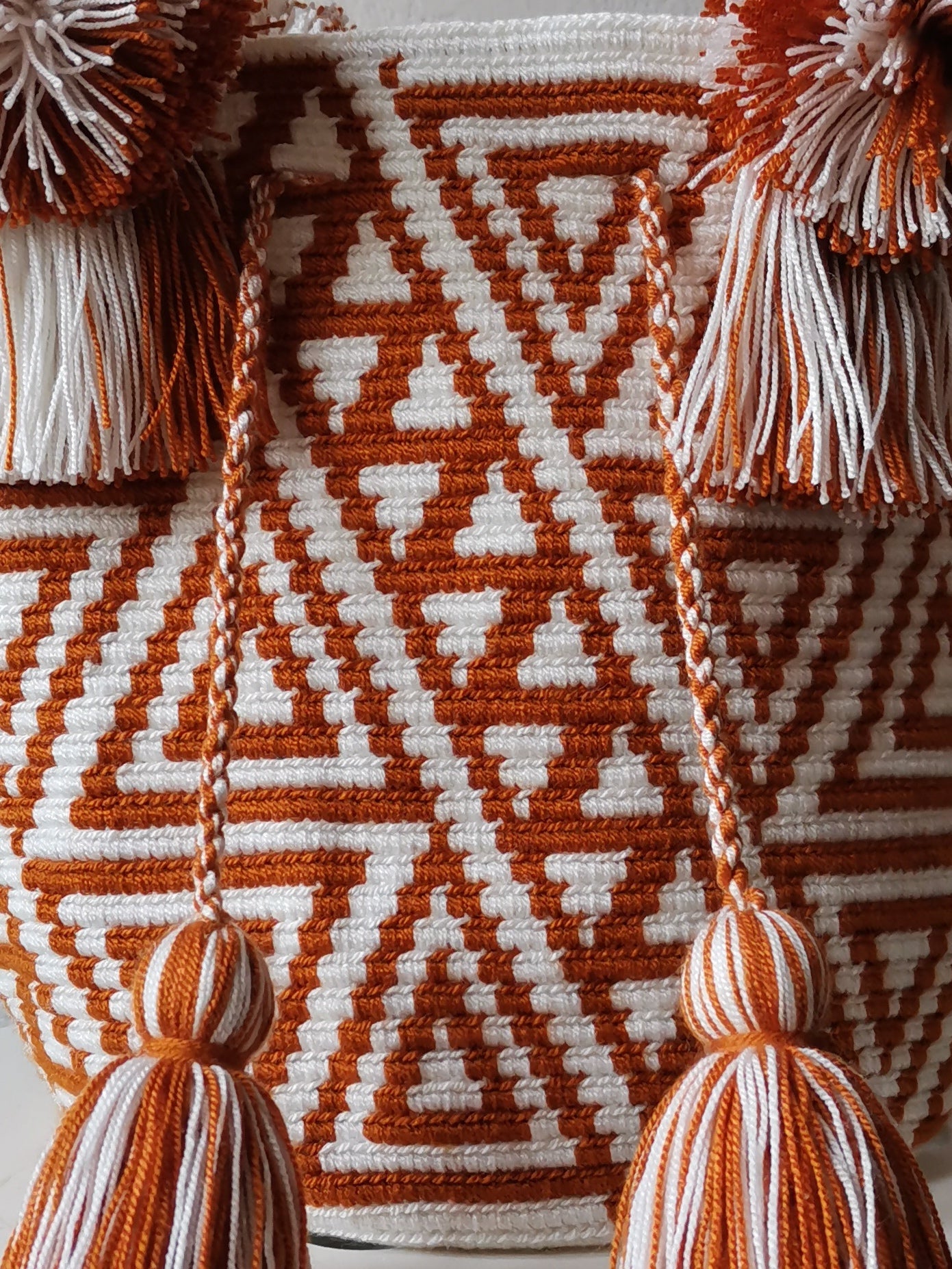 White and mustard-orange M mochila handbag