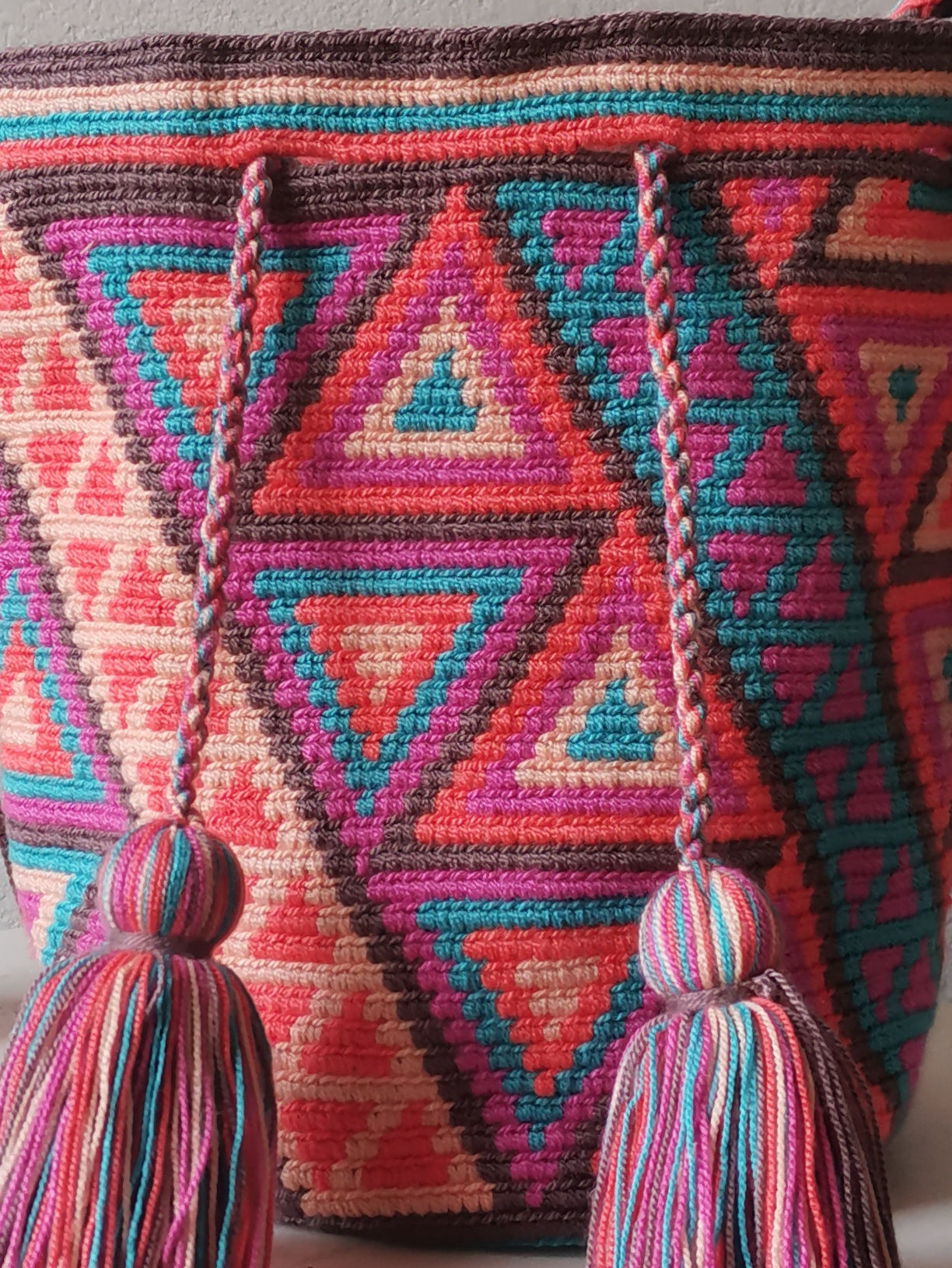 Taupe and pink M shoulder mochila bag