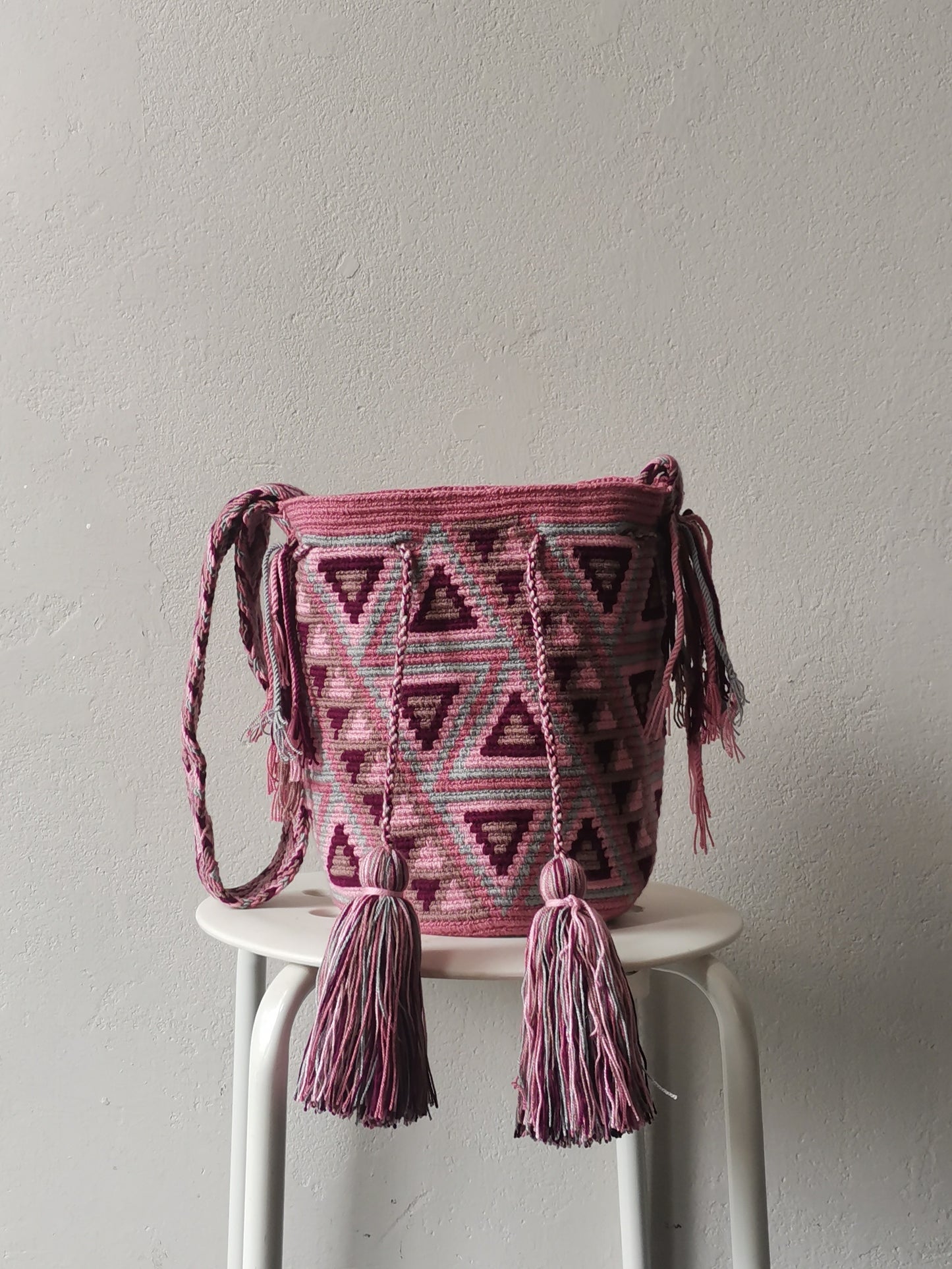 CLOSE OUT - Dark pink and gray M mochila shoulder bag