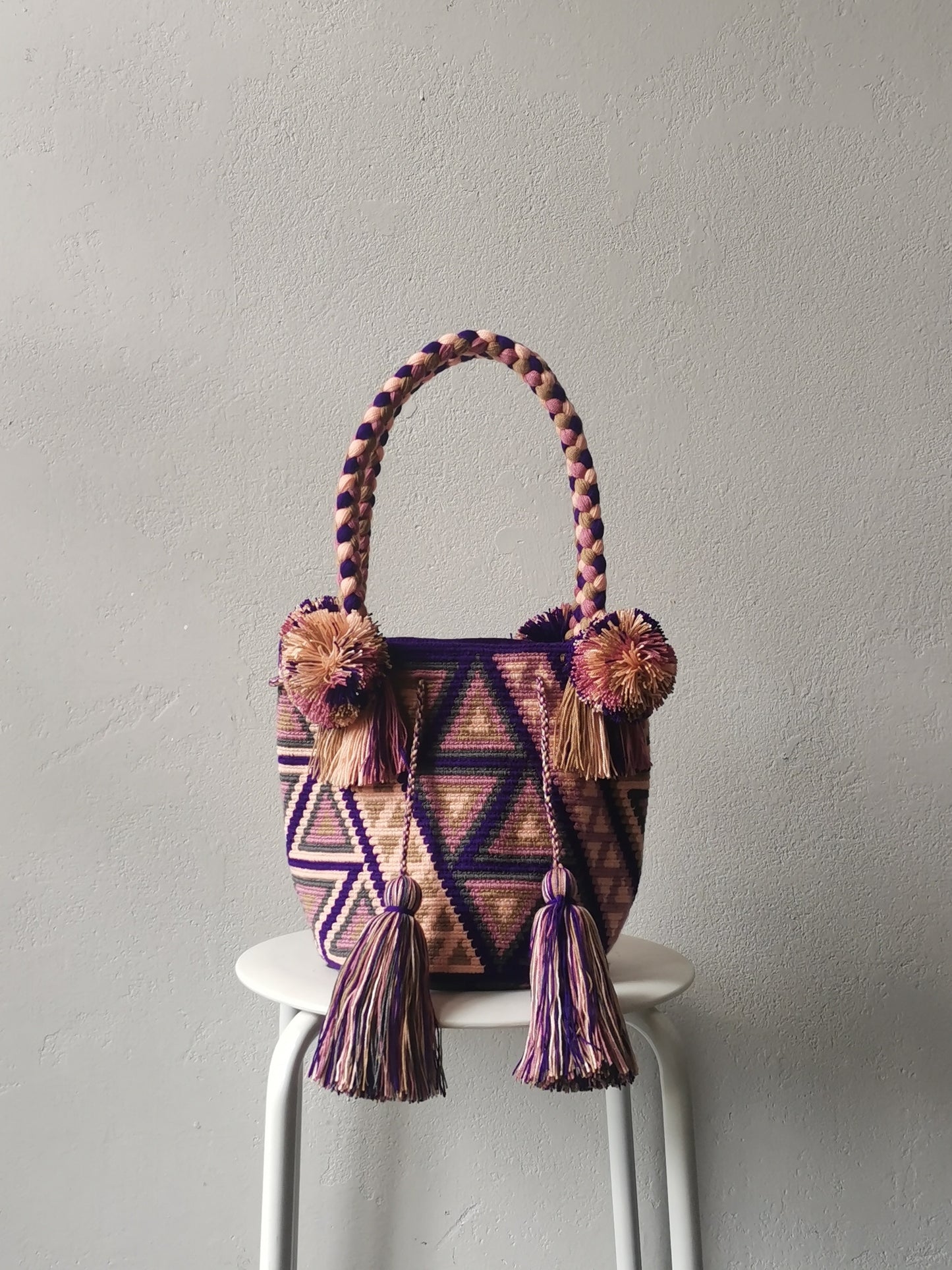 M purple and pink mochila handbag