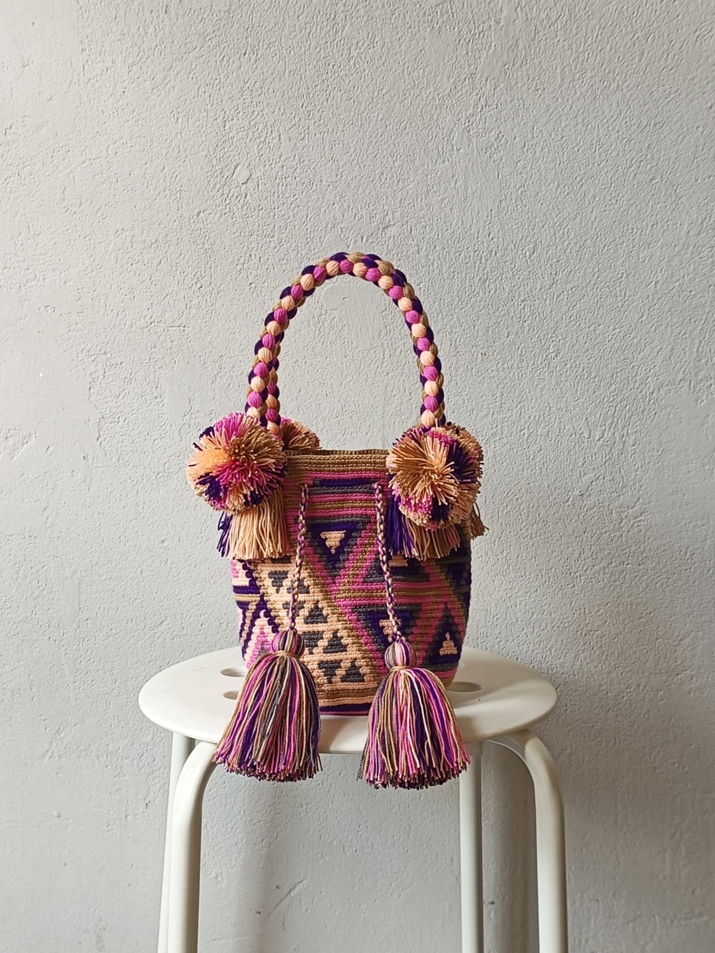 Beige and cyclamen pink MINI mochila handbag