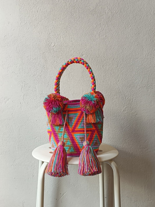 Mochila handbag S cyclamen pink and orange