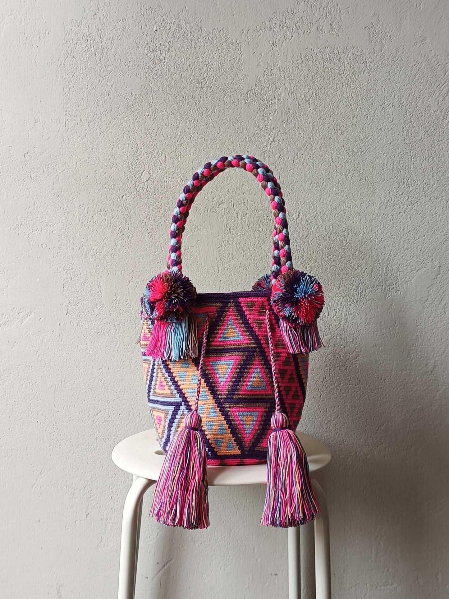 END OF SERIES - Pink and light blue M mochila handbag
