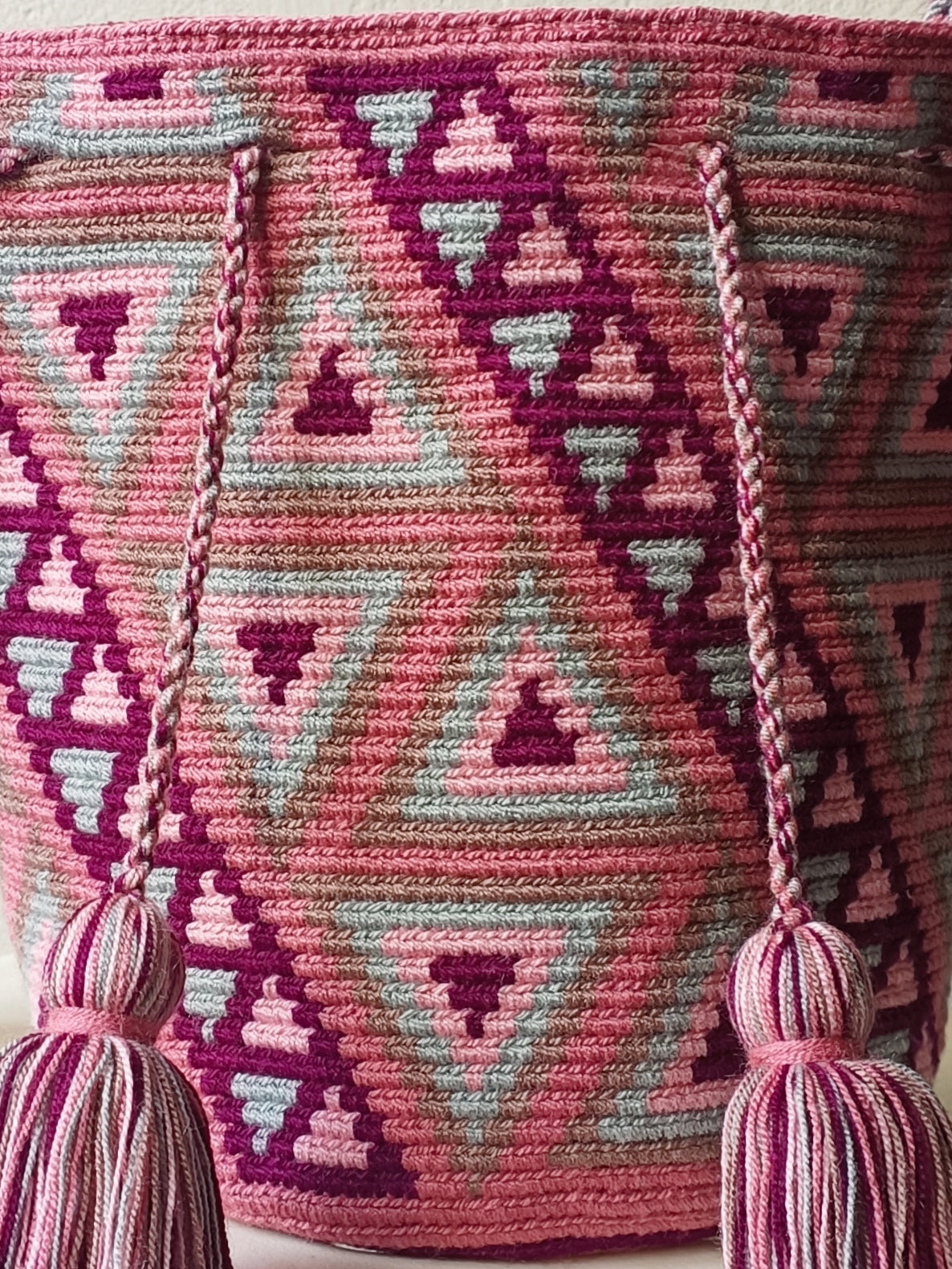 CLOSE OUT - Dark pink and gray M mochila shoulder bag