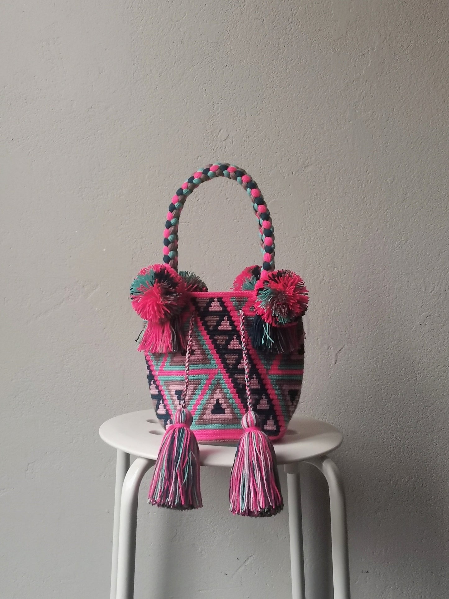 Pink and blue S mochila handbag