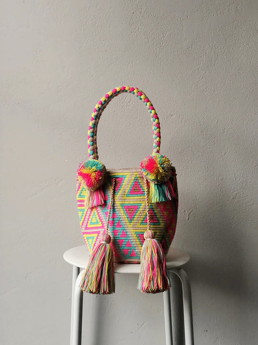 Borsa mochila a mano M beige chiaro e gialla - 10 YEAR ANNIVERSARY COLLECTION