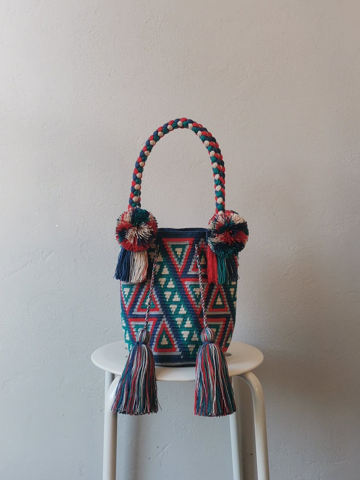 M blue and red mochila handbag