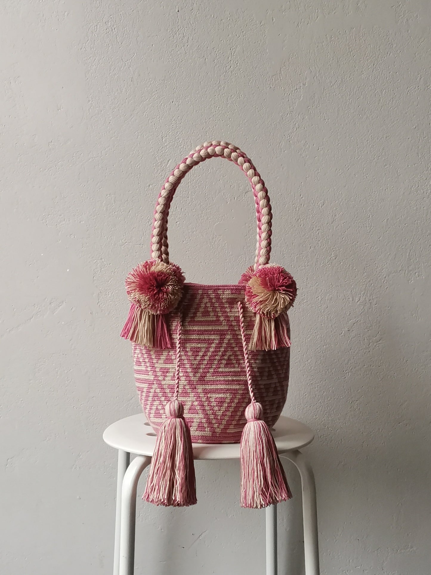 Pink and beige M mochila handbag
