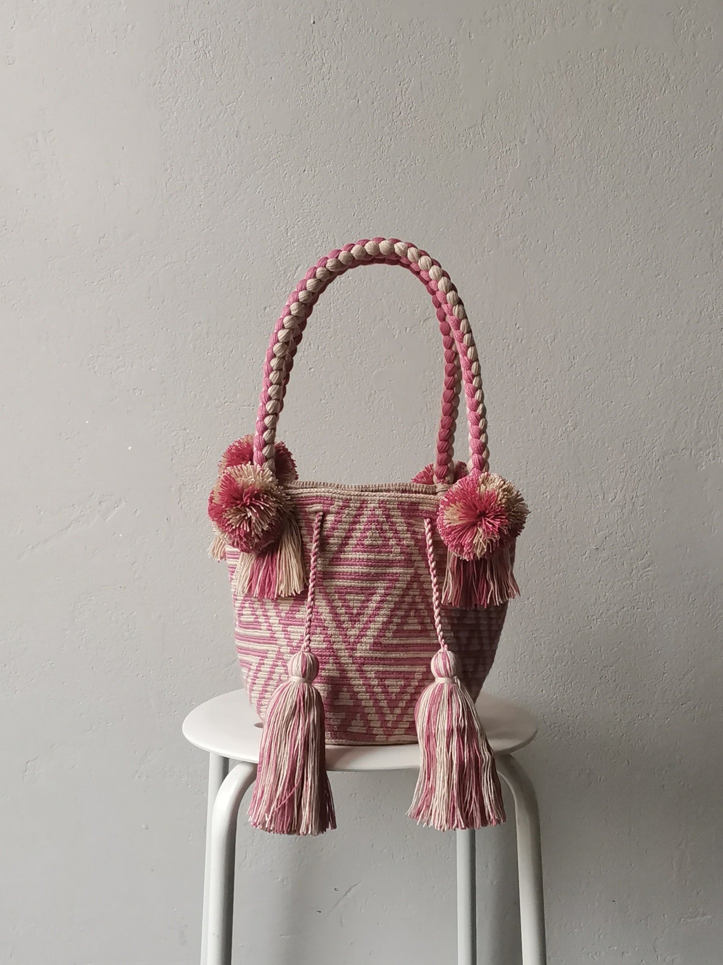 Mochila handbag M beige and pink