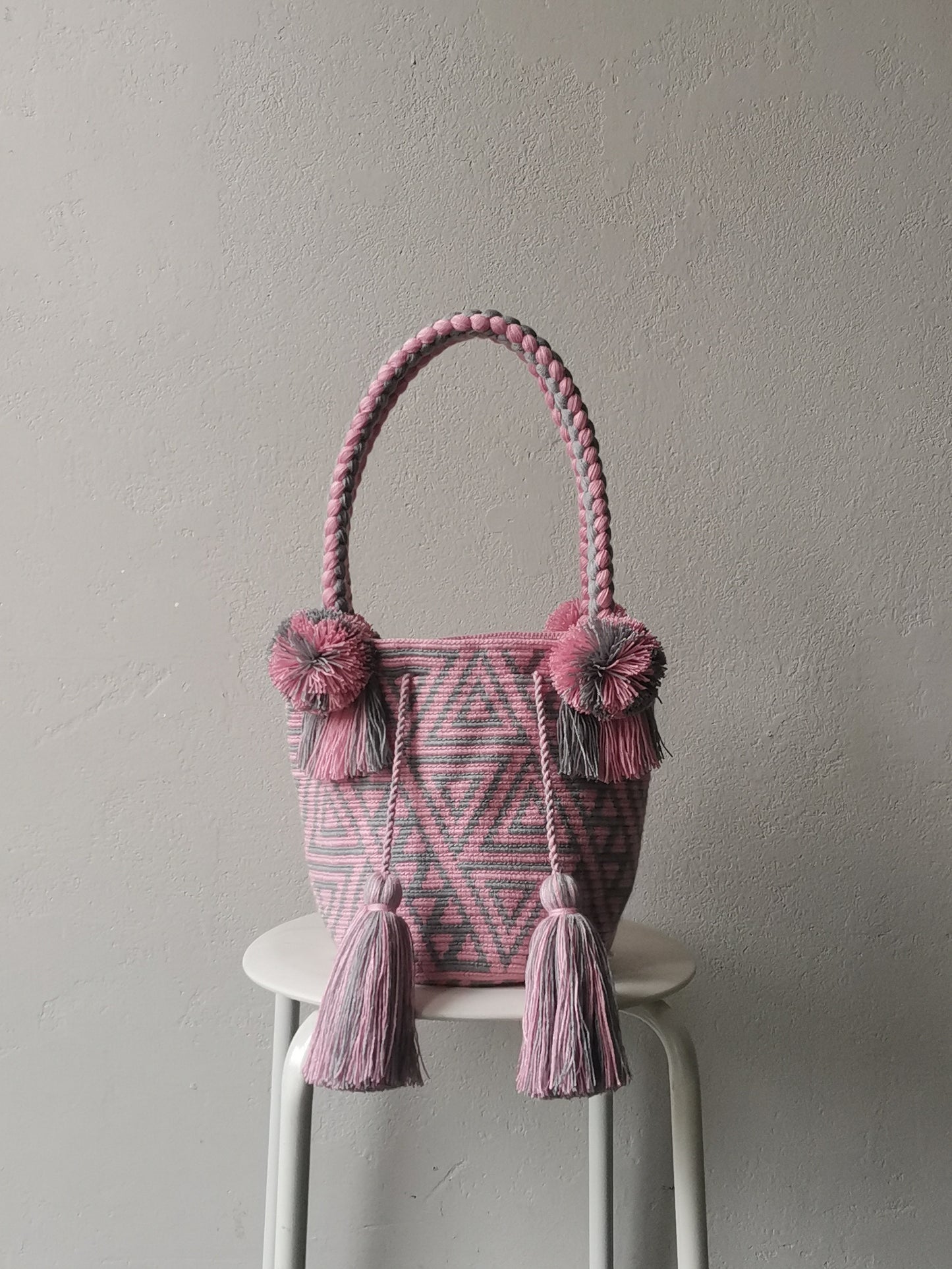 M pink and pearl gray mochila handbag