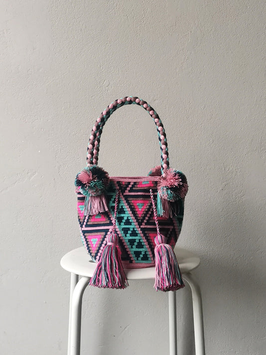 Pink and blue S/M mochila handbag