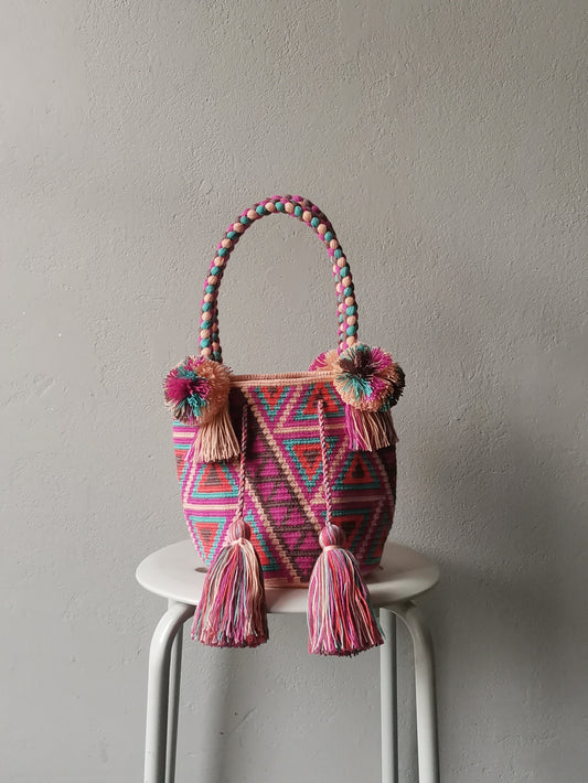 S/M mochila handbag in light pink and cyclamen pink