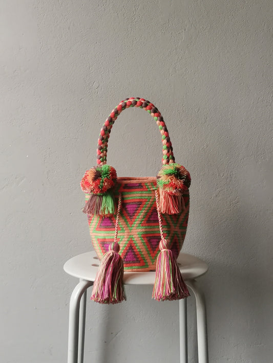 Light pink and green S/M mochila handbag