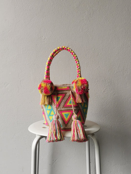 Beige and pink S mochila handbag