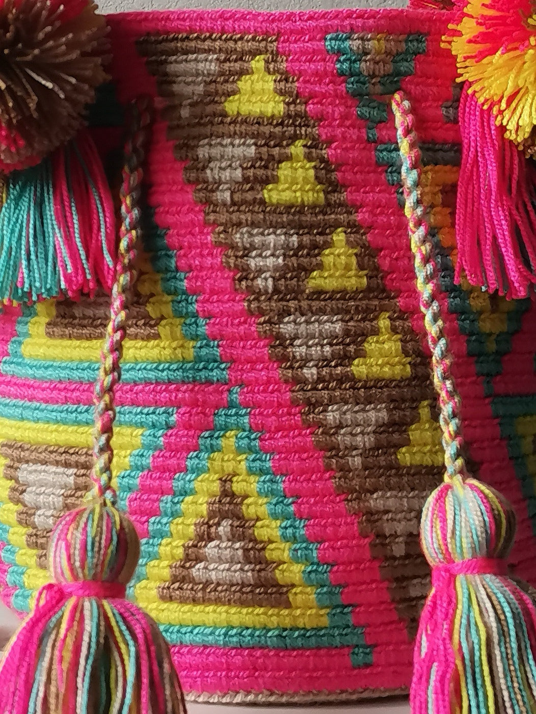 Bright pink and yellow S/M mochila handbag