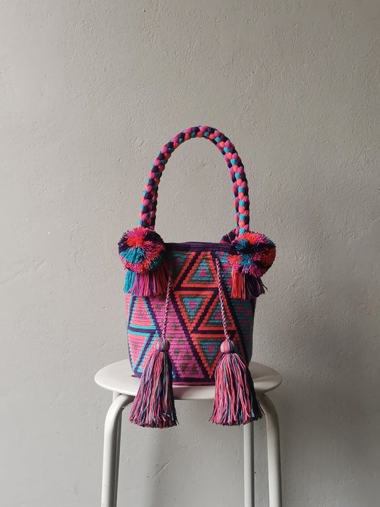 M purple and salmon pink mochila handbag