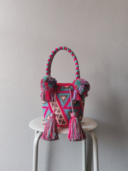 S pink-red and light pink mochila handbag