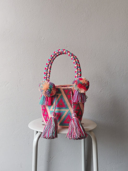 S light pink and pink-red mochila handbag